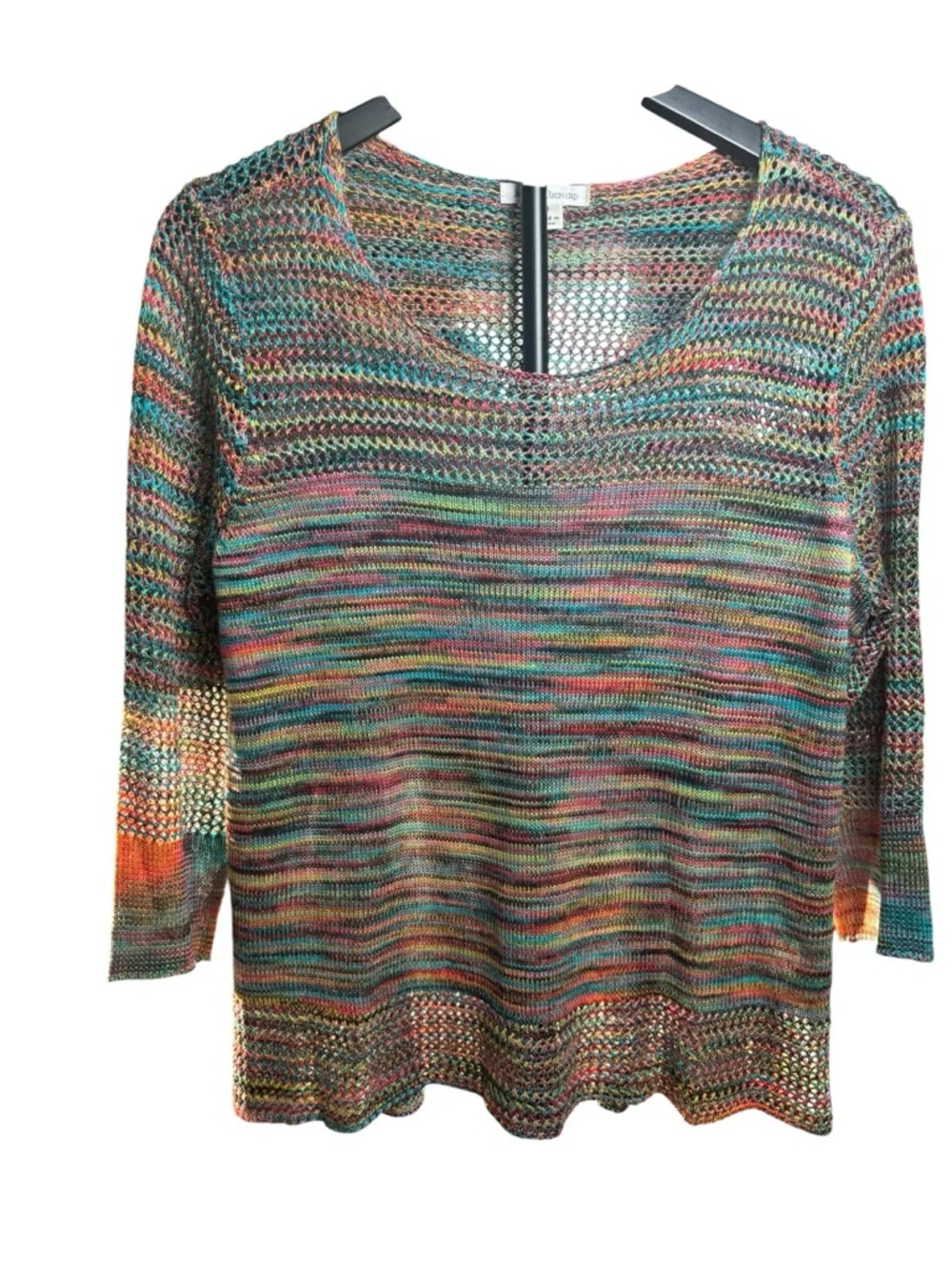 JohnPaulRichard Multicolor Scoop-Neck Pointelle Knit Sweater Women’s M - Picture 3 of 10